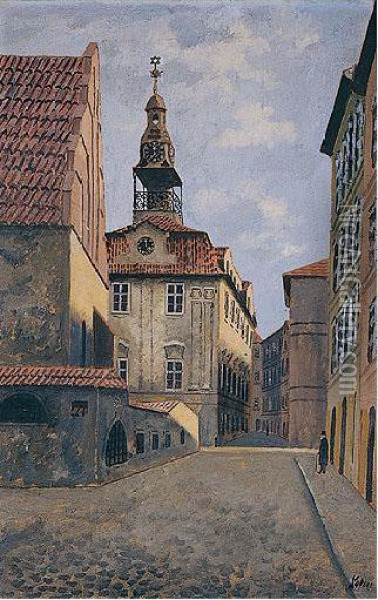 View Of The Altneu Shul Prague And The Jewish Town Hall Oil Painting - Adolph Kohn
