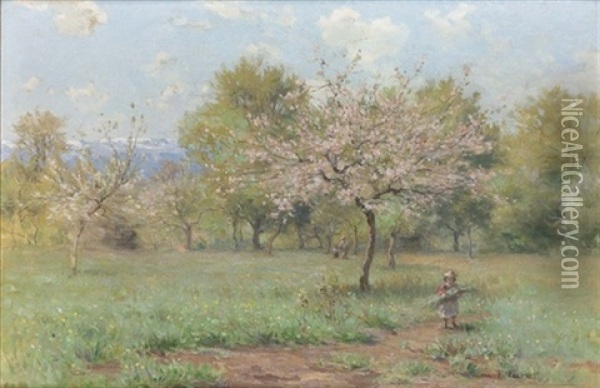 Kleines Madchen Unter Bluhenden Obstbaumen Oil Painting - Francois Furet