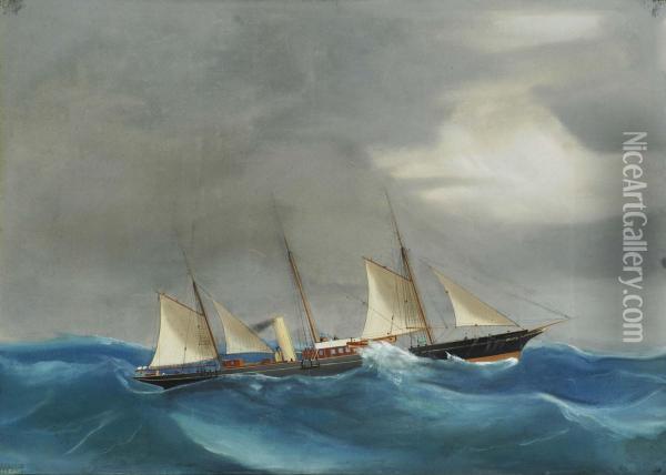 Ritrattodello Steam Yacht Oil Painting - Antonio de Simone