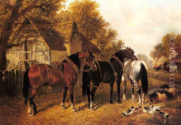 An English Homestead Oil Painting - John Frederick Herring Snr
