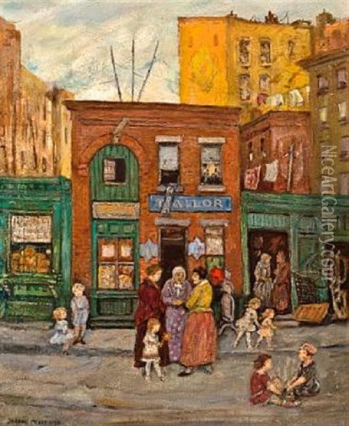 Shops In Harlem, N.y.c Oil Painting - Jerome Myers