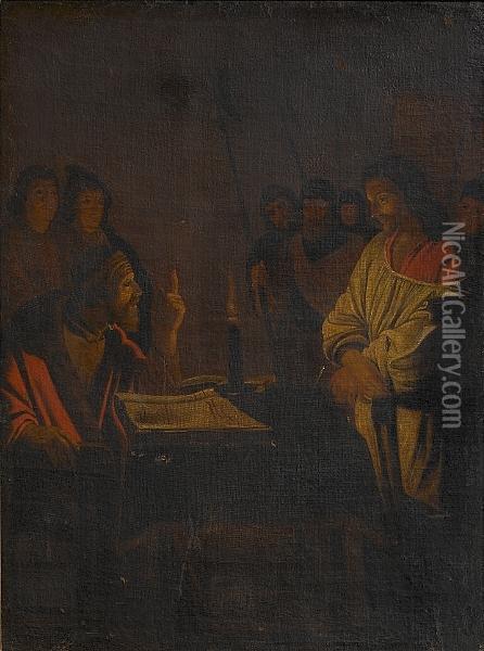 Christ Before Caiaphas Oil Painting - Gerrit Van Honthorst