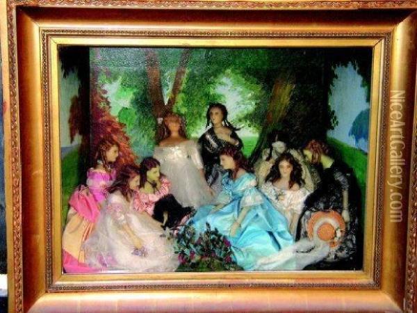 L'imperatrice Eugenie Et Ses Dames D'honneur Oil Painting - Franz Xavier Winterhalter