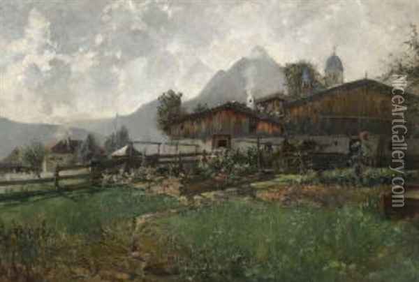 Bauernhof In Mittenwald Oil Painting - Carl Oskar Arends