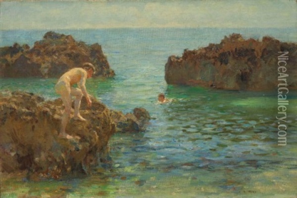 Boys Bathing Oil Painting - Henry Scott Tuke