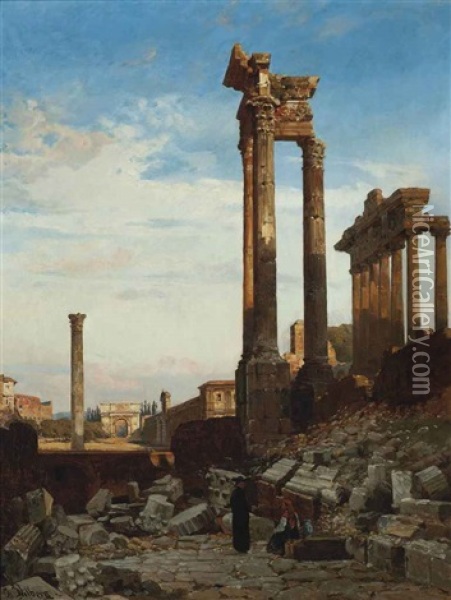 Figures At The Forum, Rome Oil Painting - Christian Wilberg