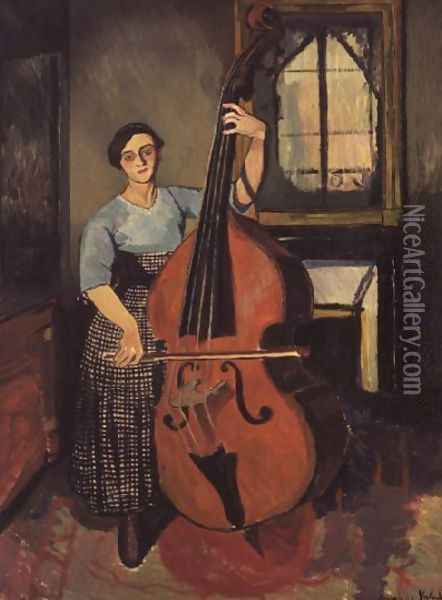 Woman with a Double Bass, 1908 Oil Painting - Suzanne Valadon