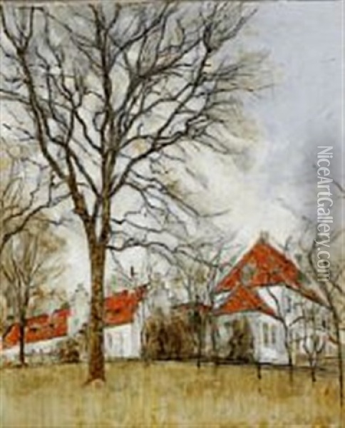 View From Nybogard At Naestved, Denmark Oil Painting - Svend Hammershoi