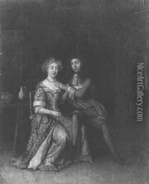 Couple In An Interior Oil Painting - Regnier de La Haye