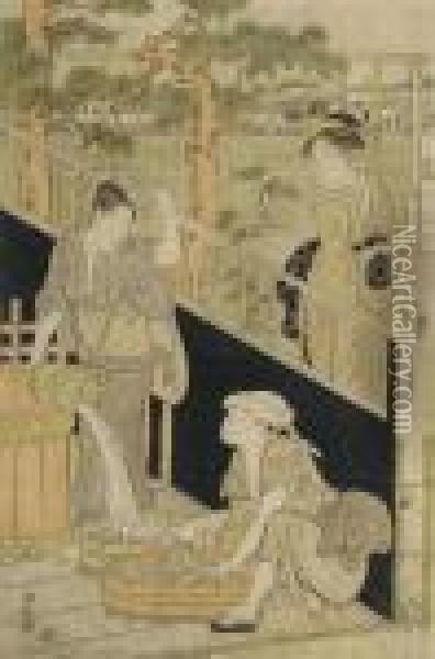 A Sheet From An Oban Triptych Oil Painting - Torii Kiyonaga