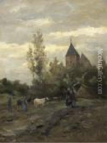 A View On The Church Of Vries, Drenthe Oil Painting - Hendrik Willem Mesdag