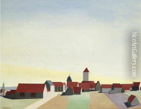 Dorflandschaft, Erlach Bei Wurzburg (village Landscape, Erlach Near Wurzburg) Oil Painting - Carl Grossberg