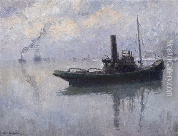 Tugboat In The Morning Light Oil Painting - Paul Kutscha