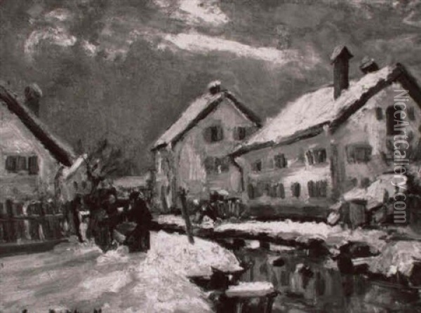Winterliche Dorfstrasse In Diessen/ammersee Oil Painting - Amade (Ernst Amadeus) Barth