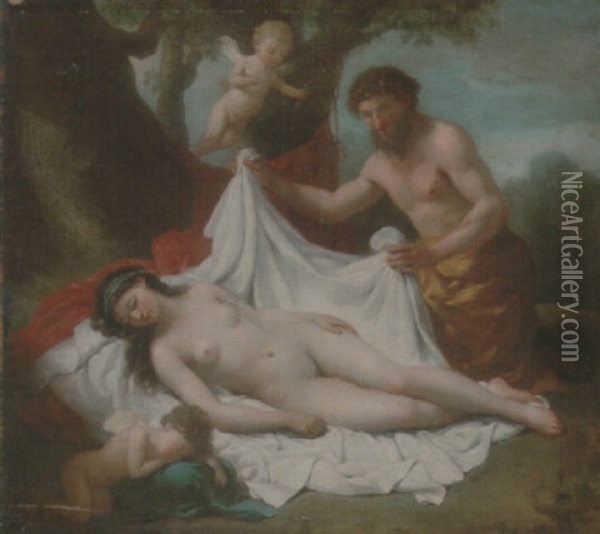 Jupiter And Antiope Oil Painting - Nicolas-Rene Jollain the Younger