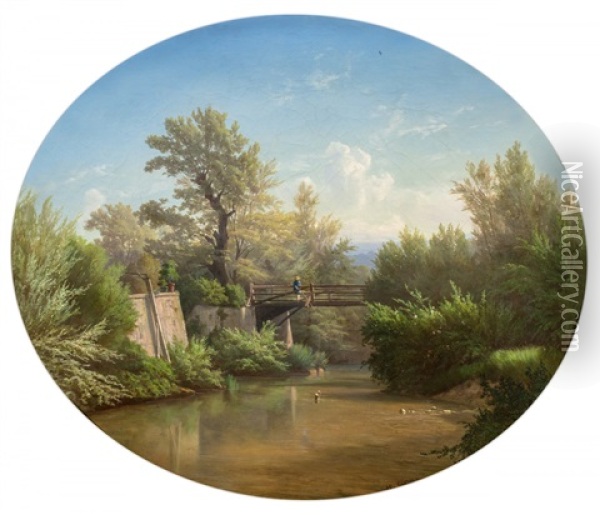 Pont Sur L'aire Au Bois De La Batre Oil Painting - Jean Philippe George-Julliard