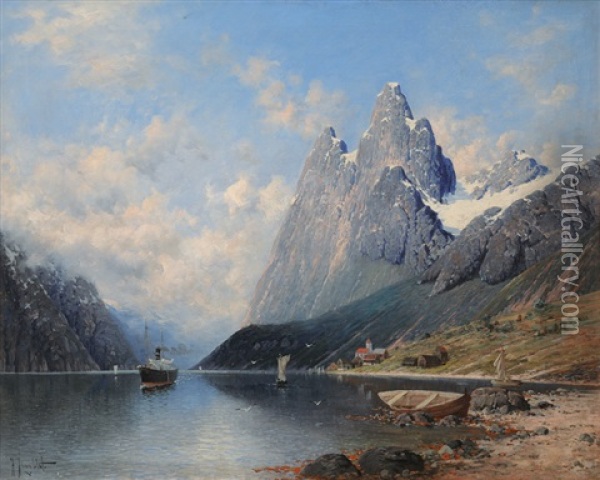 Fjord Landscape Oil Painting - Johann Jungblut