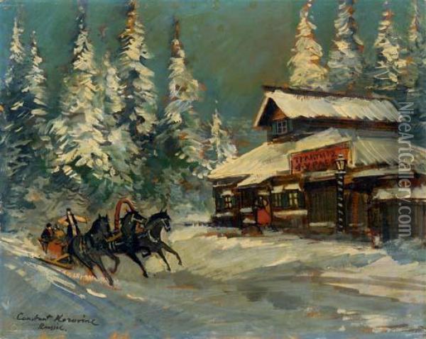 At The Tavern Oil Painting - Konstantin Alexeievitch Korovin