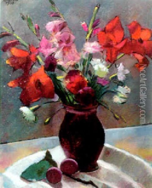 Blumenvase Mit Gladiolen Oil Painting - Anton Hula