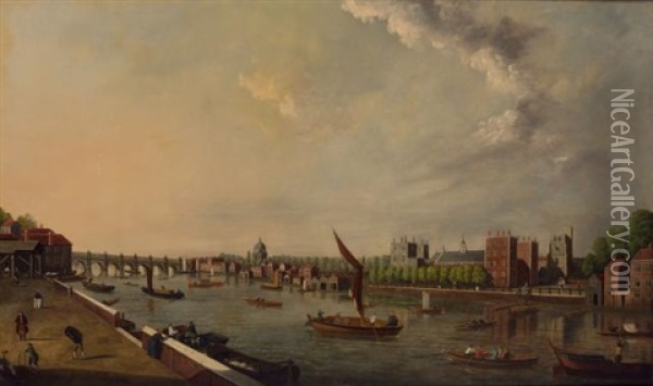 The Thames At Lambeth Oil Painting - Samuel Scott