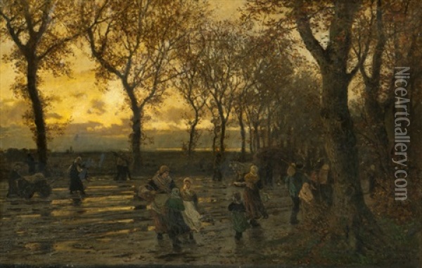 People On A Country Road Oil Painting - Otto Ludwig Sinding