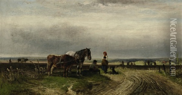 Rast Bei Der Feldarbeit Oil Painting - Ludwig Gustav Voltz