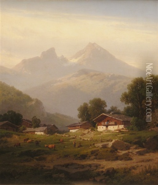 Blick Auf Den Watzmann Bei Berchtesgaden Oil Painting - Carl Triebel