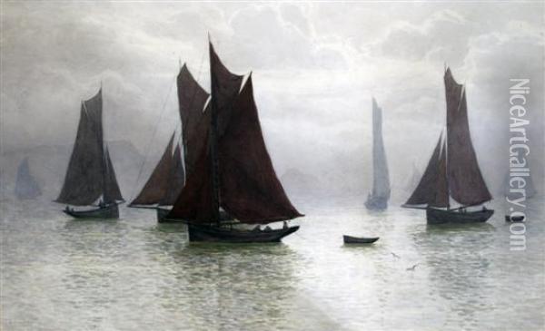 Trawler Becalmed Off Torquay Oil Painting - William Ayerst Ingram