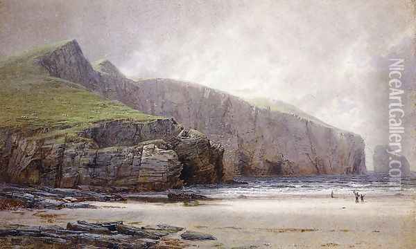 Fisherman on the Shore, Trebarwith Strand, Cornwall Oil Painting - William Trost Richards