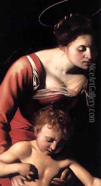 Madonna Palafrenieri (detail) Oil Painting - Caravaggio