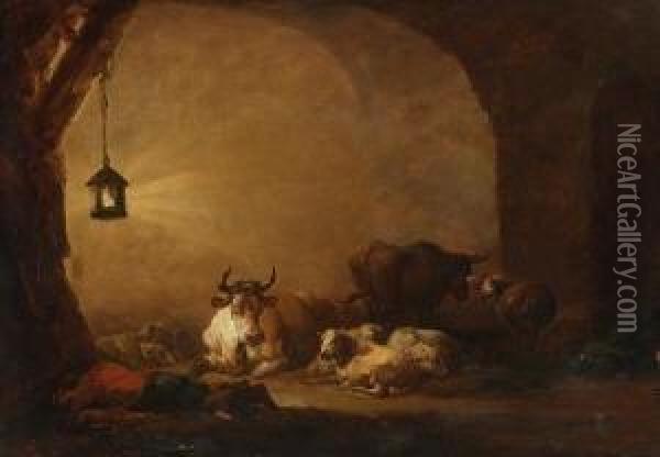 Schlafender Hirte Und
 Vieh Oil Painting - Johann Zick