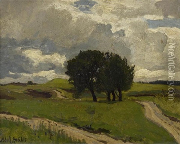 Landschaft Mit Weg Oil Painting - Adolf (Johann) Staebli