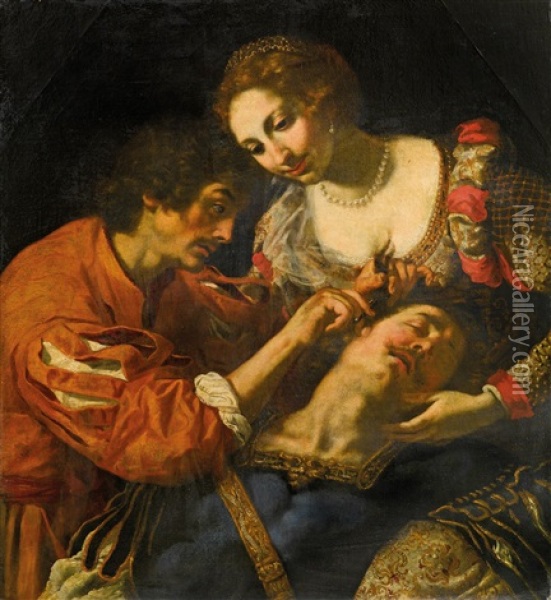 Samson And Dalila Oil Painting - Jacopo Vignali