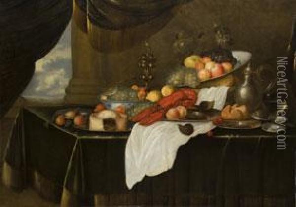 Grosses Stilleben Mit Hummer Und Fruchten Oil Painting - Andries De Koninck