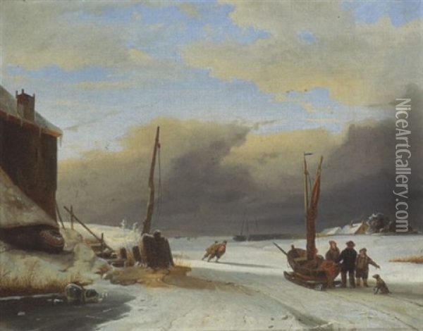 Hollandisches Winterlandschaft Oil Painting - Andreas Schelfhout