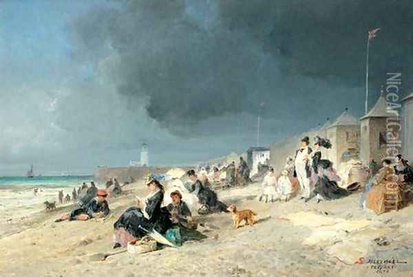 La plage du Tréport, 1876 Oil Painting - Jules Achille Noel
