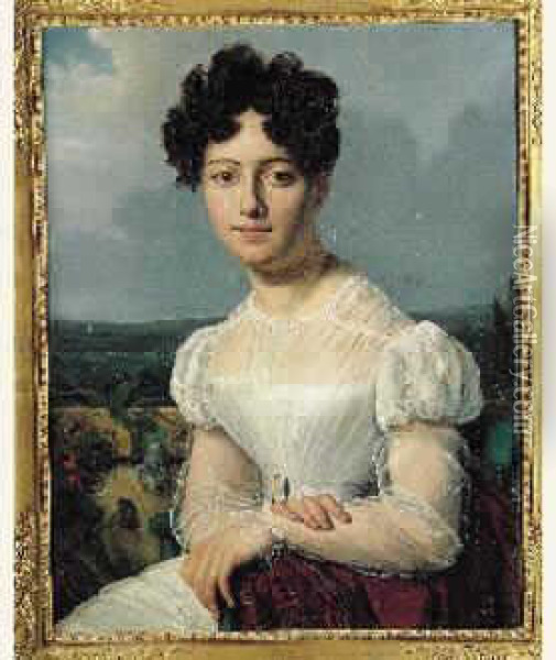 Portrait De Jeune Femme Sur Fond De Paysage Oil Painting - Antoinette Cecile Hortense Lescot Haudebourt