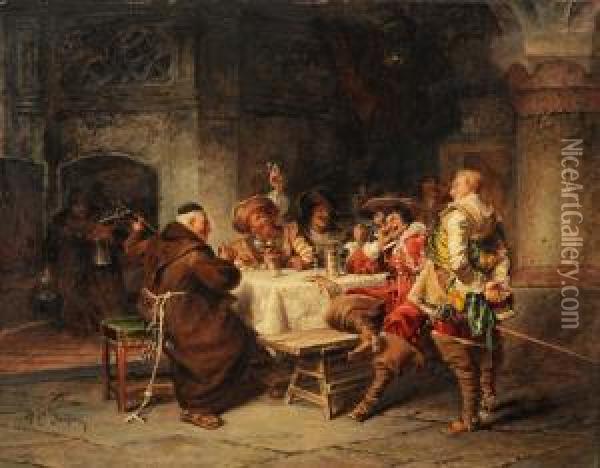 Musketiere Und Monch In Frohlicher Runde Oil Painting - Jacob Emmanuel Gaisser