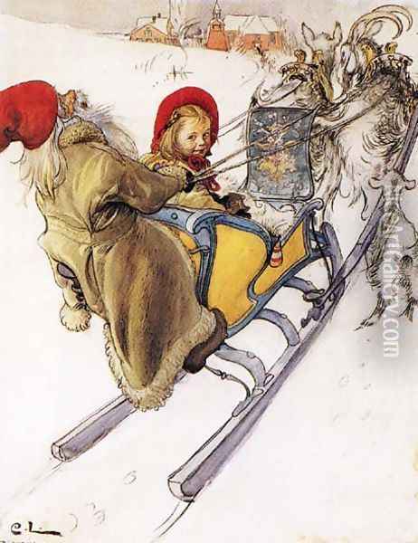 Kersti's Sleigh Ride Oil Painting - Carl Larsson