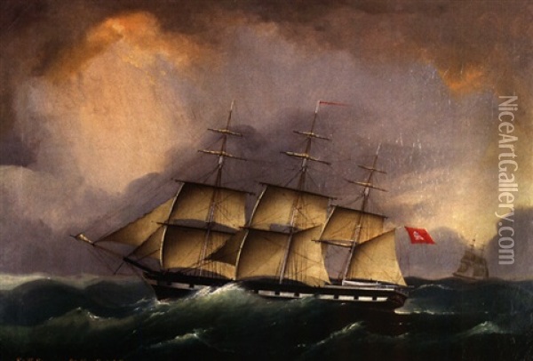 Hamburger Vollschiff "singapore" Oil Painting - Heinrich Andreas Sophus Petersen