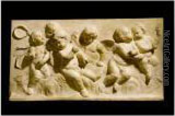 A White Marble Allegorical Relief Of Putti Oil Painting - Francois Duquesnoy