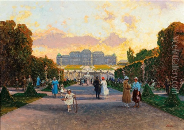 Sunday Walk In The Grounds Of The Belvedere Palace Oil Painting - Heinrich Tomec