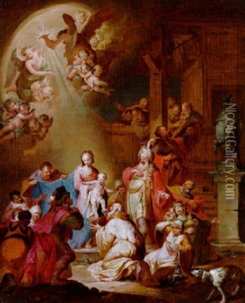 Anbetung Der Heiligen Drei Konige Oil Painting - Tiberius Dominikus Wocher