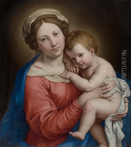 Madonna And Child (collab. W/workshop) Oil Painting - Giovanni Battista Salvi (Il Sassoferrato)