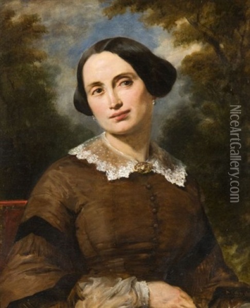 Portrait De Femme Dans Un Paysage Oil Painting - Alexandre Marie Colin