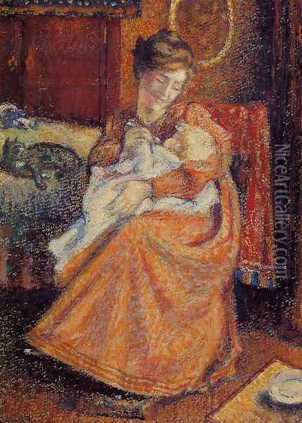 Madame Gaorges Mellen and Lise (The New Baby) Oil Painting - Georges Lemmen
