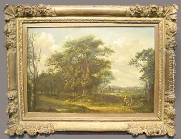Figures At The Edge Of A Wood Oil Painting - Edward Charles Williams