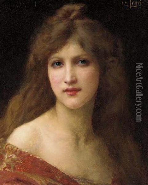 Portrait Of A Girl In A Red Dress Oil Painting - Charles Amable Lenoir