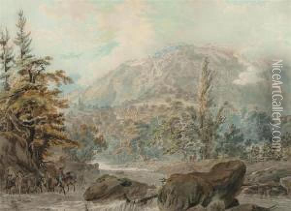 Landscape Near Montreux. Oil Painting - Johann Karl Mullener