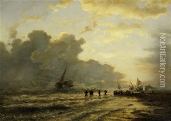 Anlandende Fischerboote Bei Sturmischer See Oil Painting - Wilhelm Emil Meyer-Rodius